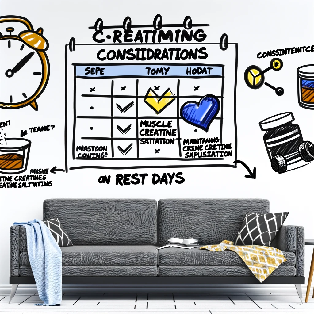 Considerations for creatine timing on rest days, depicted in a relaxed setting.