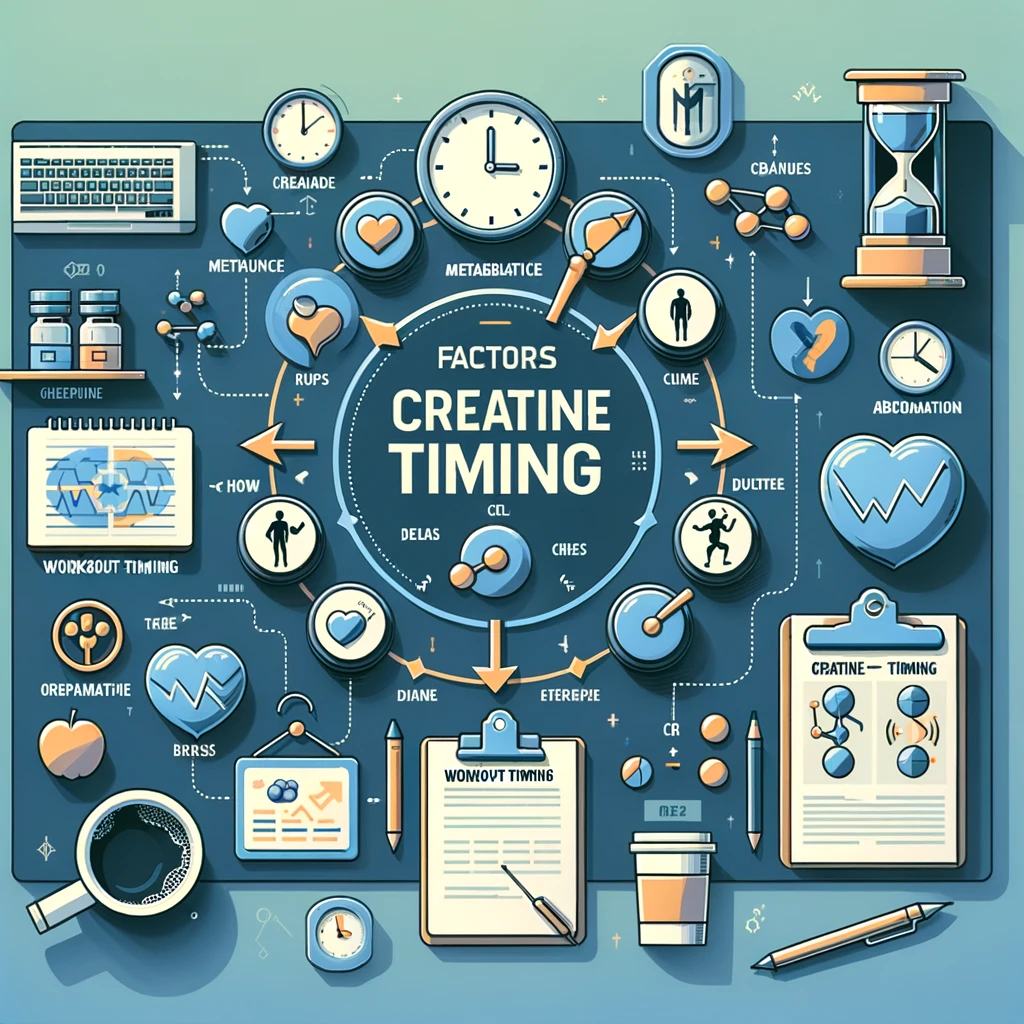 A diagram explaining the factors influencing creatine timing.