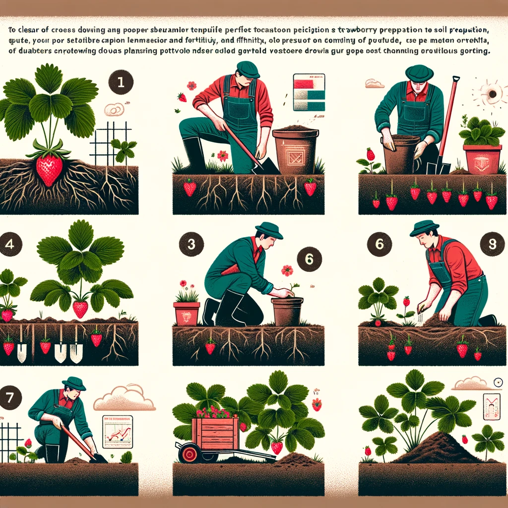 n illustrative step-by-step guide for preparing the soil for strawberry planting.