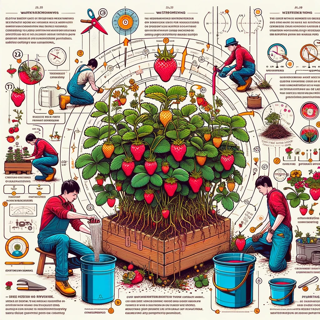  detailed guide to the care and maintenance of strawberry plants, including watering, mulching, and pruning techniques.