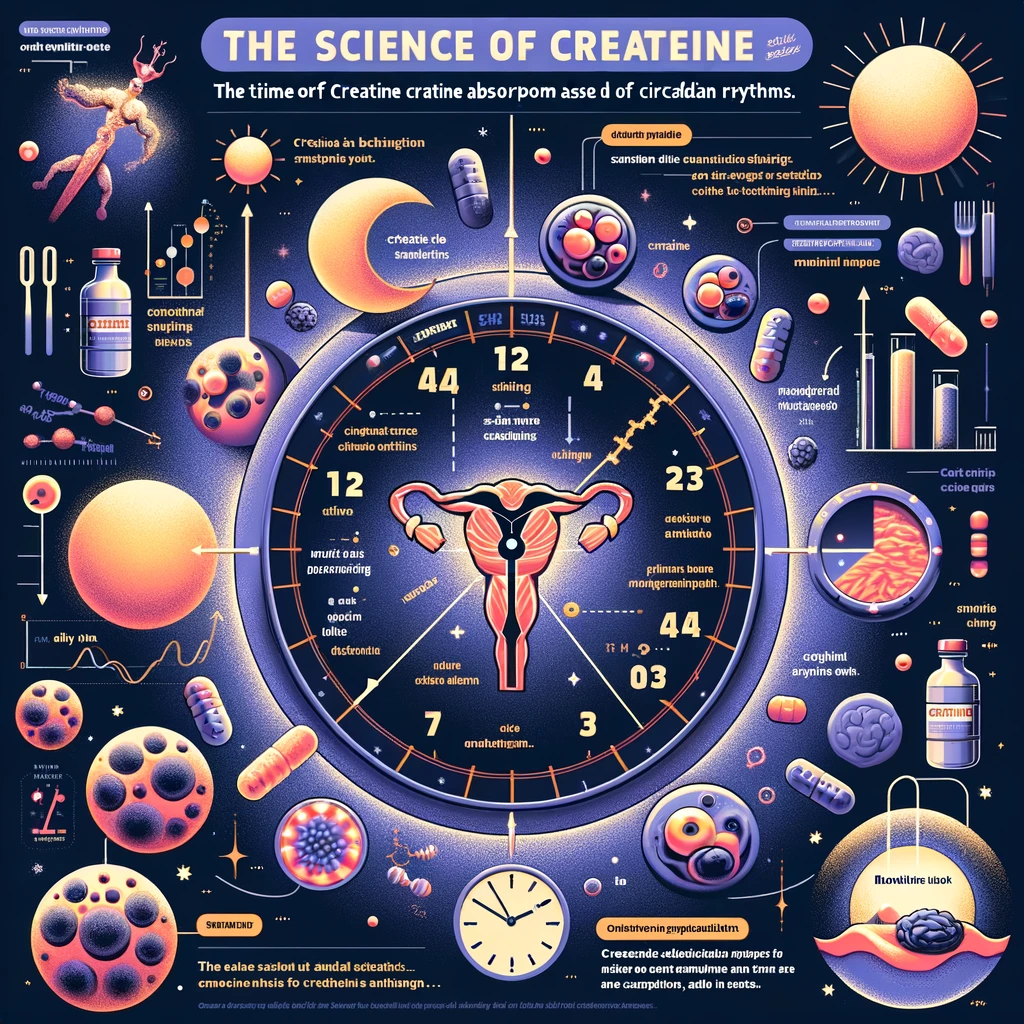 An informative graphic discussing the science of creatine absorption and its relation to circadian rhythms.