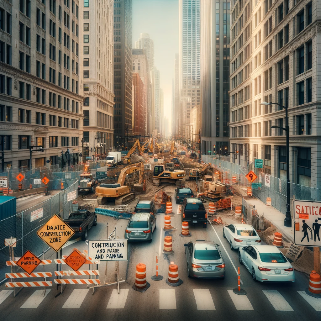 Navigating Construction And Parking In Chicago: Captures the challenge of construction zones in the city, highlighting the impact on traffic and parking.