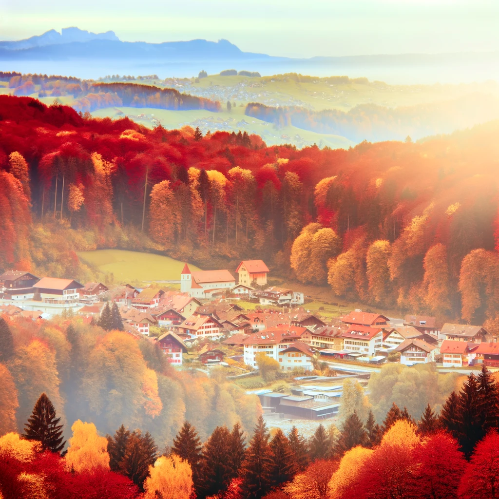 A captivating image showcasing the cozy and tranquil essence of autumn in a Swiss village.